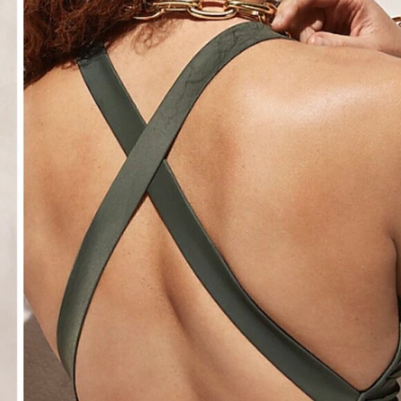 J. Crew High-Support Cross-Back One-Piece Swim Suit Blue "Harbor View" Size 16 - Picture 3 of 4